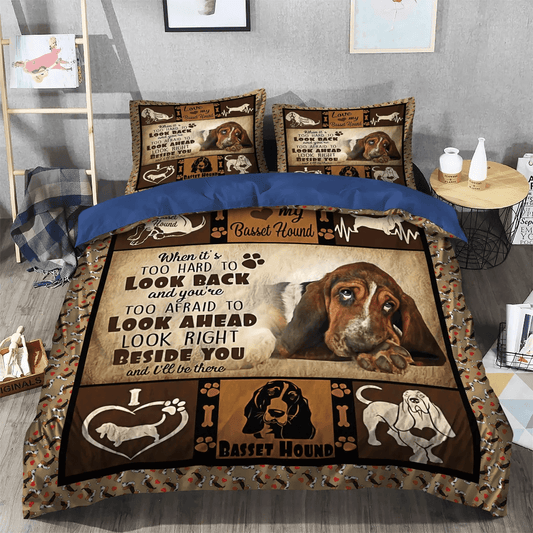 Basset Hound Soft Duvet Cover Set, Dog Basset Hound White Queen Size Bedding Set, Basset Hound Planket Bedding Set, Gifts for Basset Hound
