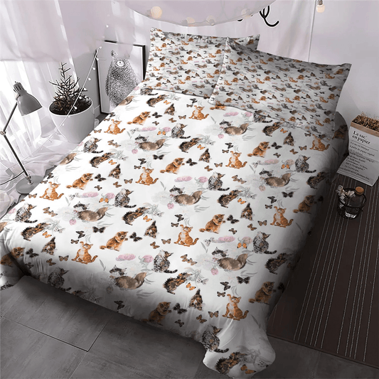 Cat Soft Duvet Cover Set, Cat Tracks Queen Size Bedding Set, Cat Paw Bedding set, Cute Cat Bedding Set, Gifts for Cat