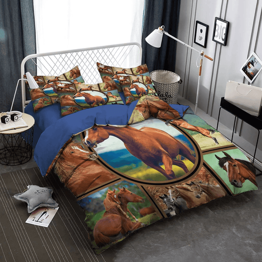 Abstract Horse Bedding set, Colorful Horse Queen Size Bedding Set, Galloping Horse Soft Duvet Cover Set, Horse DNT Bedding Set, Gifts for Horse