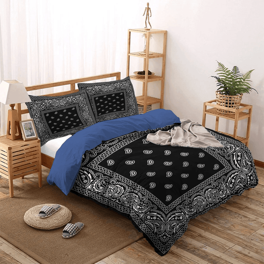 Girls Horse Bandana Soft Duvet Cover Set, Bandana Queen Size Bedding Set, Horse Bandana Bedding set, Black Bandana Bedding Set, Gifts for Bandana