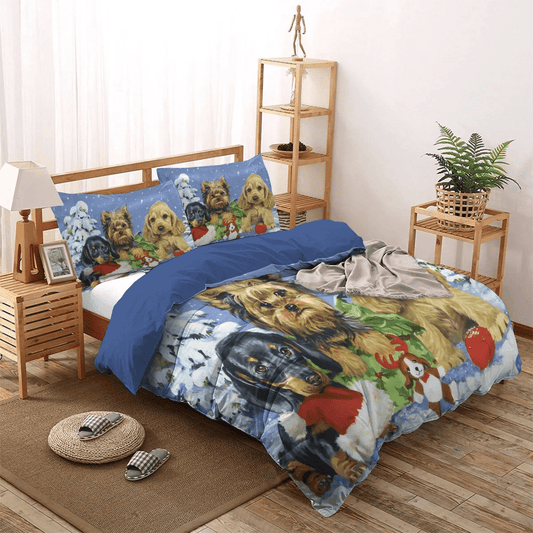 Personalized 3-piece Duvet Cover Bedding Set  Merry Christmas Quotes Queen Size Bedding Set, Christmass King Size Bedding Set, Christmas Dog LTTL Bedding Set, Gifts for Dog