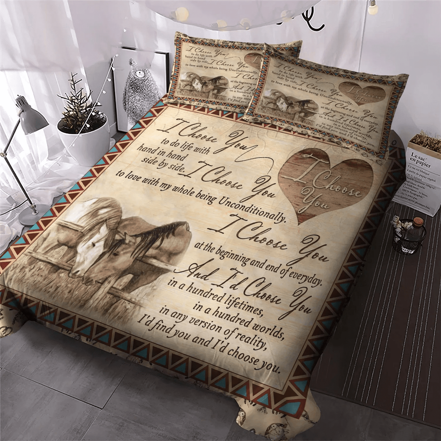 Couple Soft Duvet Cover Set, Horse In Motion King Size Bedding Set, Couple Horse I Choose You Bedding Set, Gifts for Couple