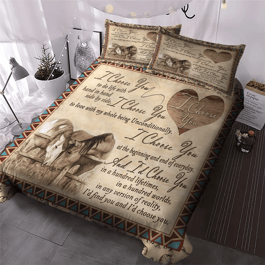 Couple Soft Duvet Cover Set, Horse In Motion King Size Bedding Set, Couple Horse I Choose You Bedding Set, Gifts for Couple