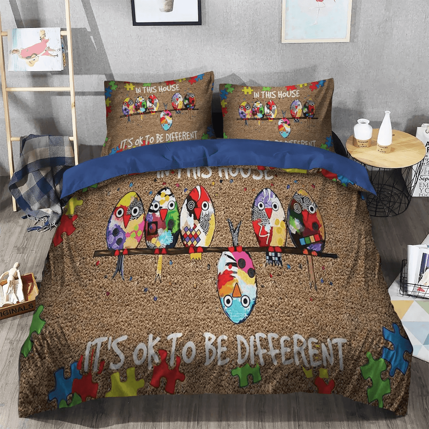 Autism Mom Queen Size Bedding Set, Autism Lips Soft Duvet Cover Set, Autism It'S Ok To Be Different Bedding Set, Gifts for Autism