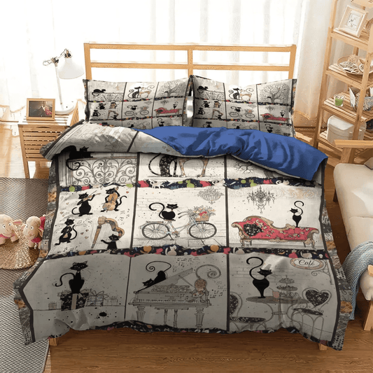 Cat Paw Soft Duvet Cover Set, Cat Queen Size Bedding Set, Cat Tracks King Size Bedding Set, Cat DKN Bedding Set, Gifts for Cat
