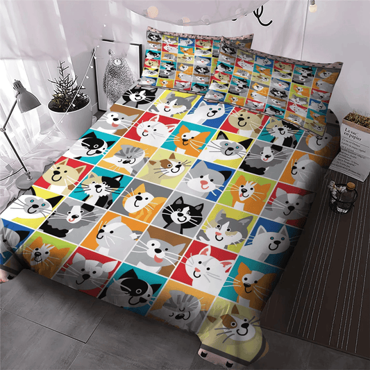 Cat Queen Size Bedding Set, Cat Tracks Bedding set, Cat Paw Soft Duvet Cover Set, Cat Bedding Set, Gifts for Cat