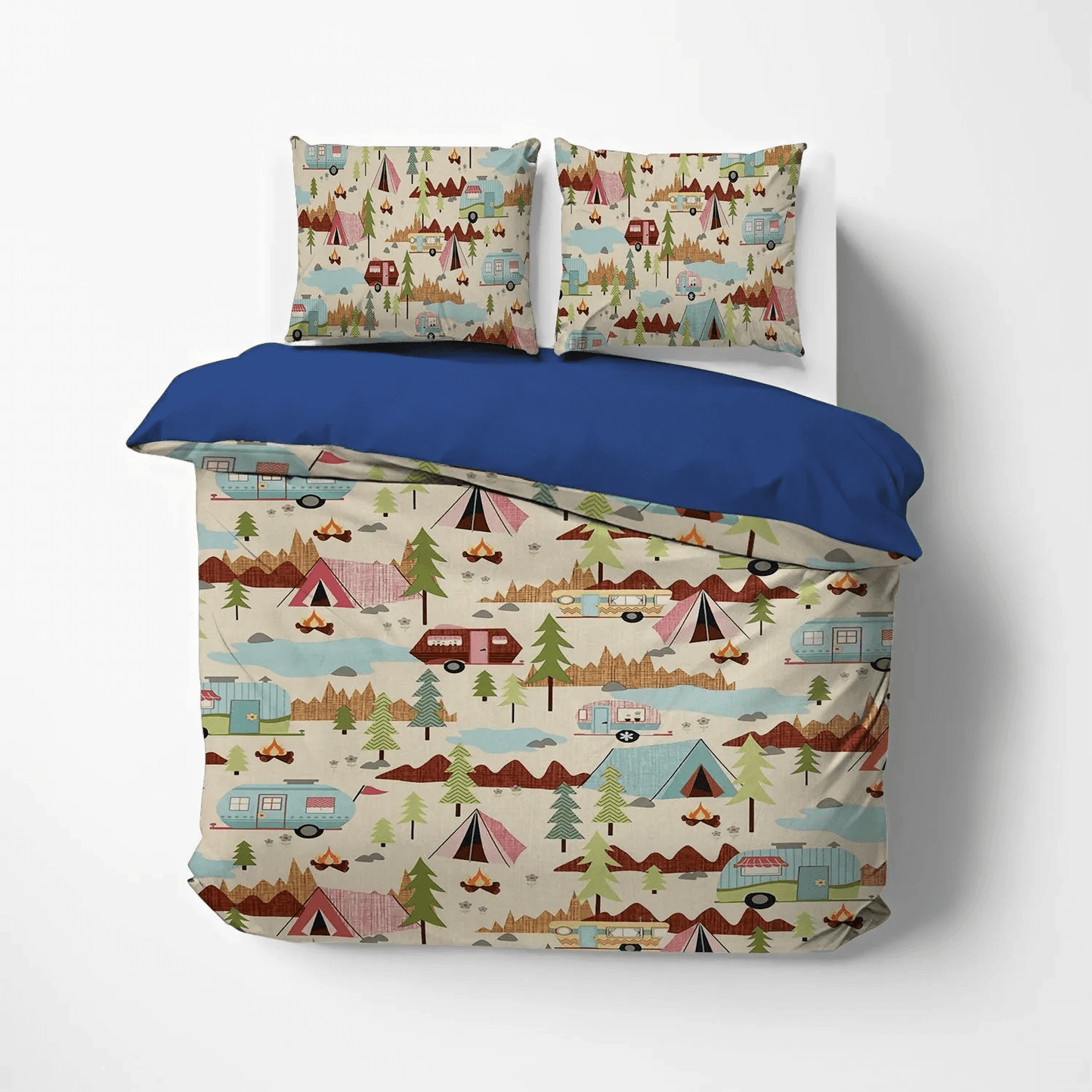 Camping Soft Duvet Cover Set, Beige Giraffe Queen Size Bedding Set, Family Camping Bedding set, Lets Go Camping Beige DNT Bedding Set, Gifts for Beige