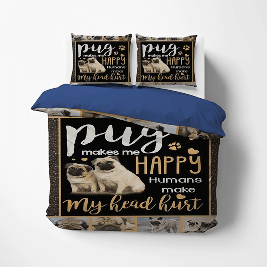 Funny Pug Dog Queen Size Bedding Set, Cute Pug Bedding set, Pug Soft Duvet Cover Set, Pug Lover King Size Bedding Set, Pug Bedding Set, Gifts for Pug