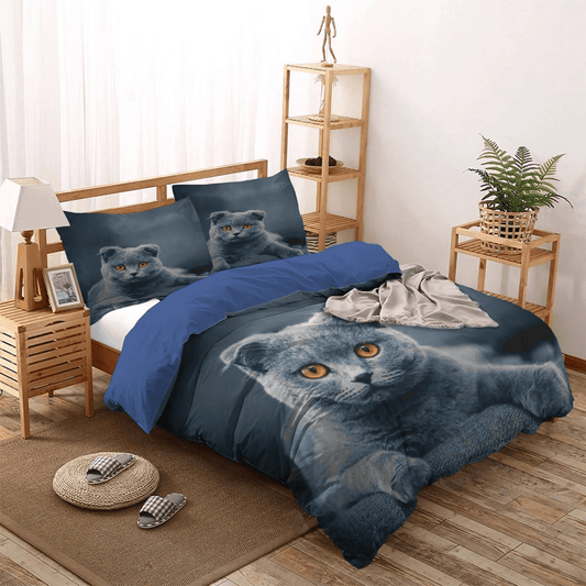 Cat Tracks Soft Duvet Cover Set, Cat Bedding set, Cat Paw Queen Size Bedding Set, Cat Blue Bedding Set, Gifts for Cat