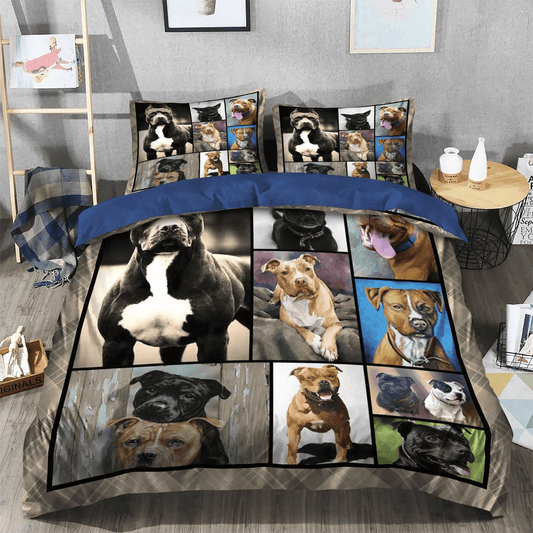 Bull Terrier Gray Soft Duvet Cover Set, Chibi Dog Queen Size Bedding Set, American Pit Bull Terrier Dog Bedding Set, Gifts for Bull Terrier