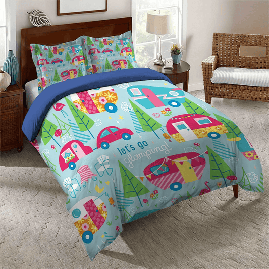 Camping Soft Duvet Cover Set, Art Queen Size Bedding Set, Pop Art Heart Bedding set, Camping Campfire Art Bedding Set, Gifts for Camping