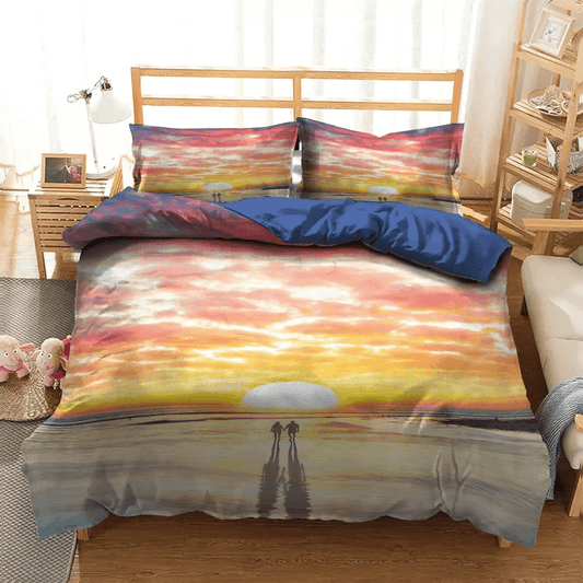 Couple Soft Duvet Cover Set, Shark Surfer Beach Summer Vacation Bedding set, Beach Couple NHM Bedding Set, Gifts for Beach