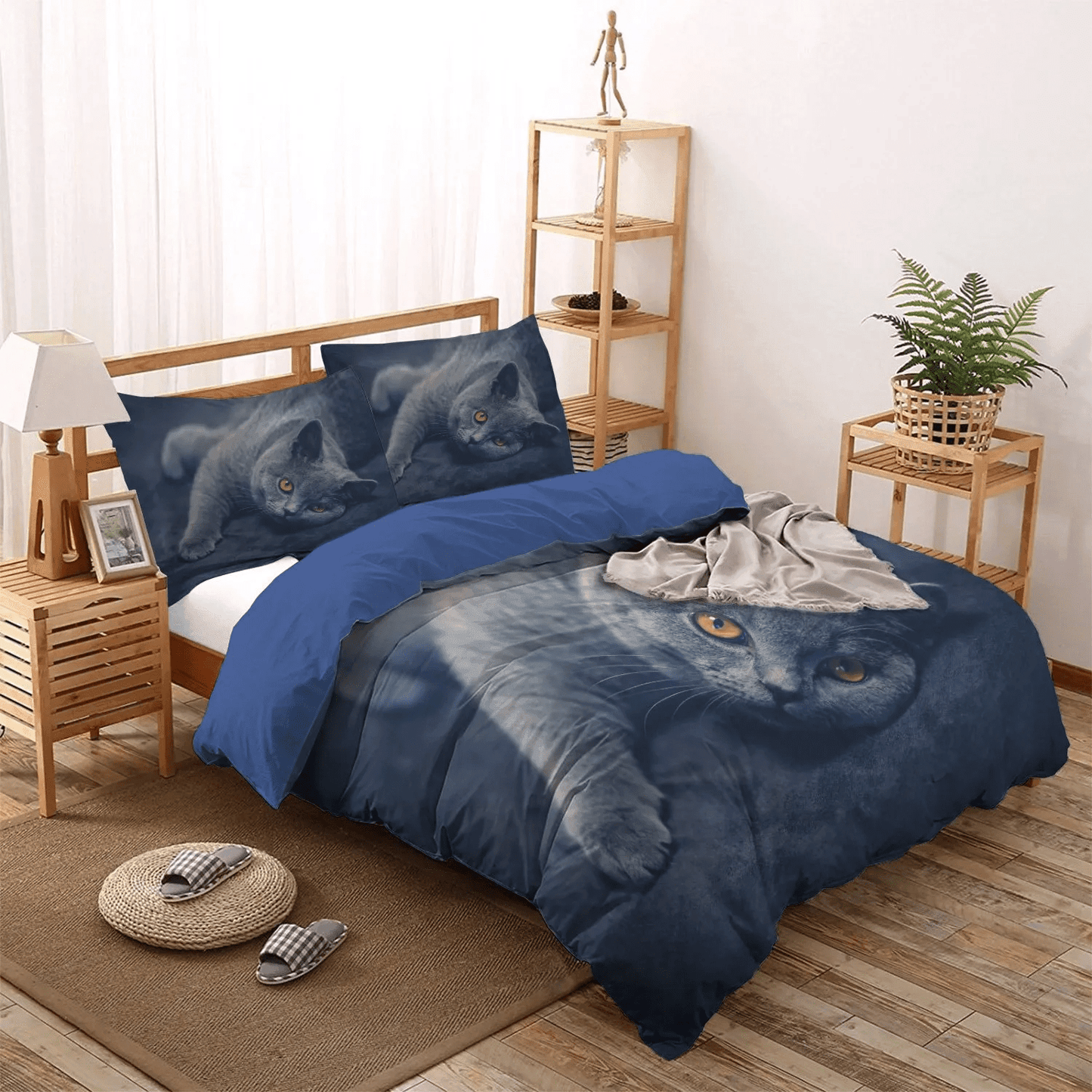 Cat Tracks Bedding set, Cat Paw Soft Duvet Cover Set, Cat Queen Size Bedding Set, Sleeping Cat Bedding Set, Gifts for Cat