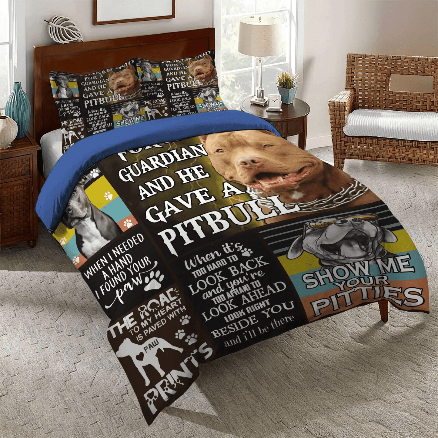 Blue Nose Pitbull Soft Duvet Cover Set, Pitbull Dog King Size Bedding Set, Pitbull Queen Size Bedding Set, Pitbull Bedding Set, Gifts for Pitbull
