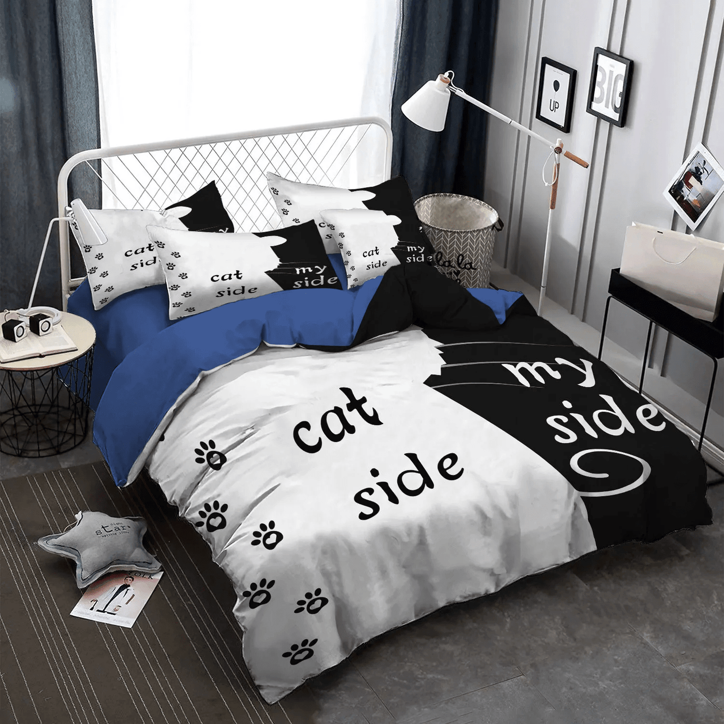 Cat King Size Bedding Set, Cat Tracks Bedding set, Cat Paw Soft Duvet Cover Set, Cat Side HCD Bedding Set, Gifts for Cat