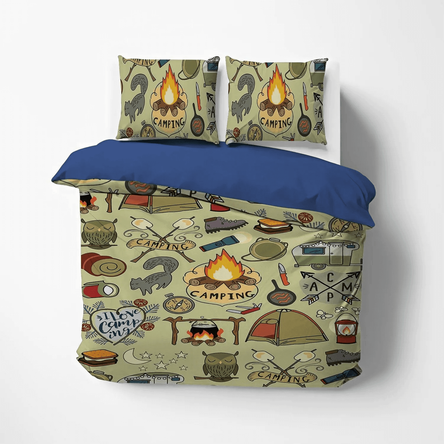 Camping King Size Bedding Set, Family Camping Soft Duvet Cover Set, Camping Things Bedding Set, Gifts for Camping