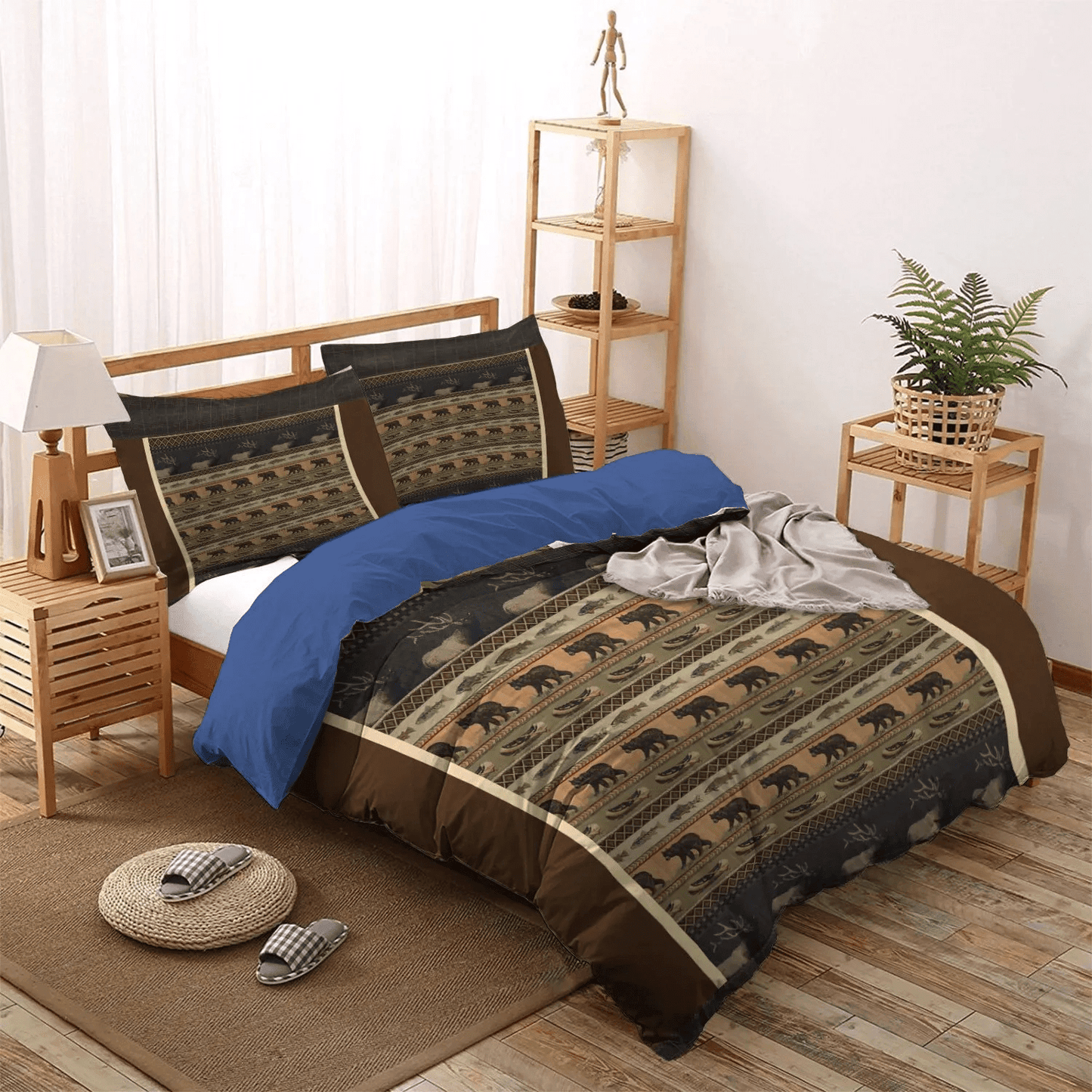 Blue Cat Lodge Bedding set, Lodge King Size Bedding Set, Live Love Lodge Soft Duvet Cover Set, Croscill Caribou Lodge NHM Bedding Set, Gifts for Lodge