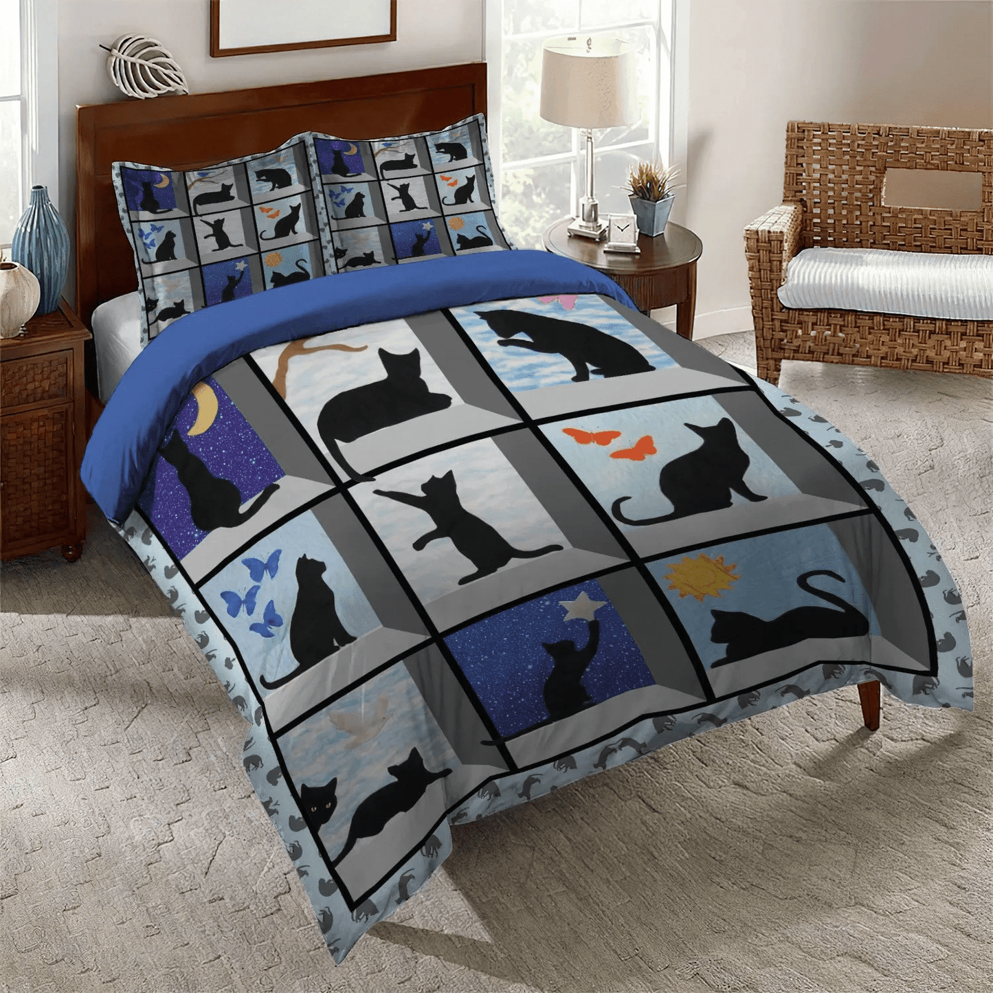Black Cat Nsn Transparent Bedding set, Black Cat King Size Bedding Set, Black Cat Nsn Transparent Soft Duvet Cover Set, Gifts for Black Cat