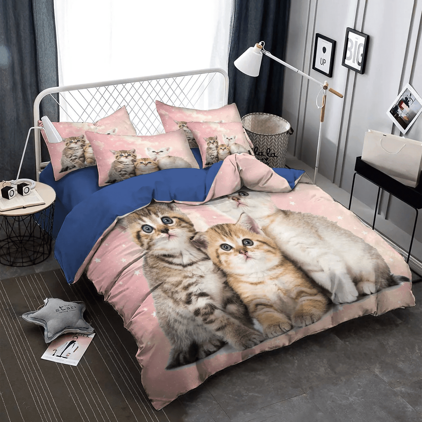 Cat Paw King Size Bedding Set, Cat Queen Size Bedding Set, Cat Tracks Soft Duvet Cover Set, Kitten Cat Cute DNT Bedding Set, Gifts for Cat