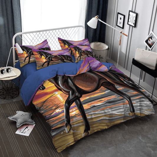Colorful Horse Bedding set, Galloping Horse Soft Duvet Cover Set, Horse Queen Size Bedding Set, Horse Bedding Set, Gifts for Horse