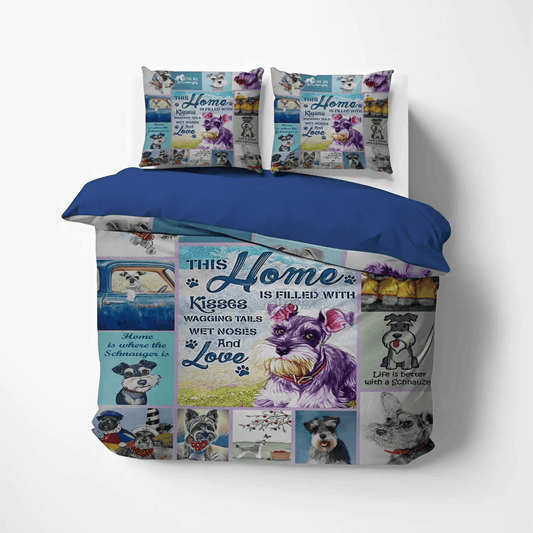Cute Sleeping Chibi Dog Bedding set, Schnauzer Lover Soft Duvet Cover Set, Doggo Queen Size Bedding Set, Schnauzer Dog Bedding Set, Gifts for Dog