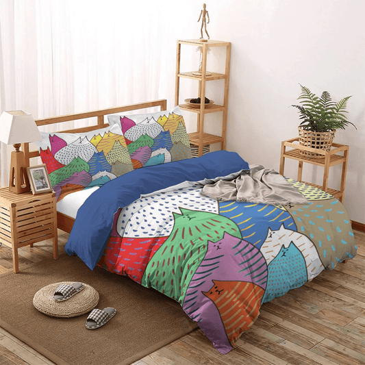 Colorful For Wolf Lovers Bedding set, Cat Paw Queen Size Bedding Set, Colorful Animal Soft Duvet Cover Set, Cats Colorful Bedding Set, Gifts for Cat