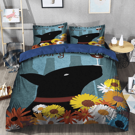 Bull Terrier Mom Queen Size Bedding Set, Bull Terrier Gray Soft Duvet Cover Set, Gray Wolf Bedding set, Bull Terrier Gray Bed Sheets, Gifts for Gray