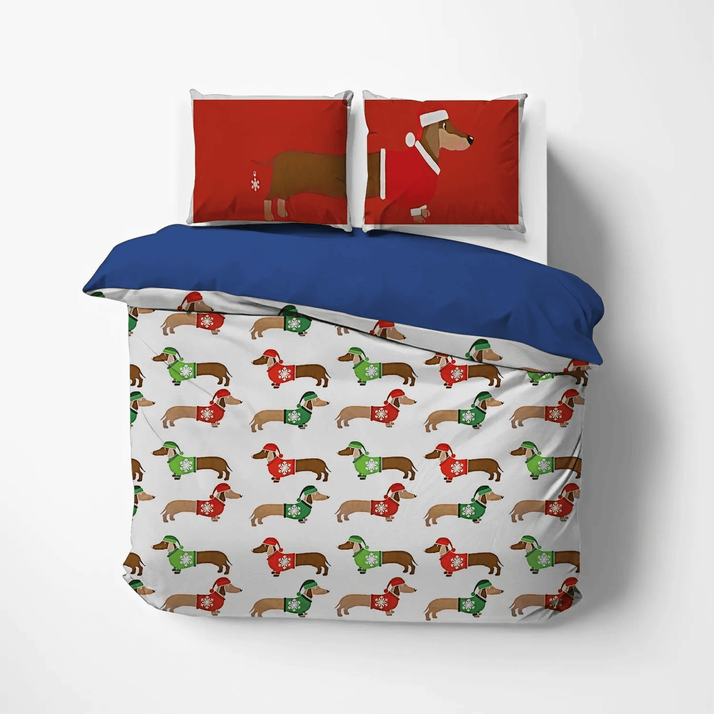 Personalized 3-piece Duvet Cover Bedding Set  Dog Bedding set, Cute Sleeping Chibi Dog King Size Bedding Set, Christmas Sausage Dog Dachshund DNT Bedding Set, Gifts for Christmas