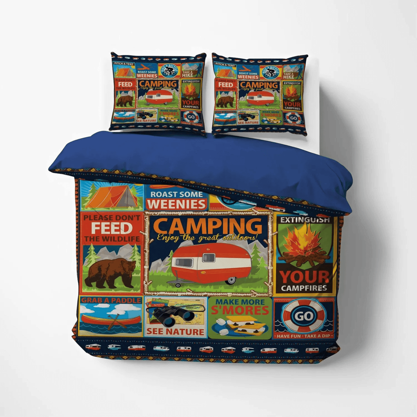 Camping Queen Size Bedding Set, Camping Matching Soft Duvet Cover Set, Camping Outdoor Bedding Set, Gifts for Camping