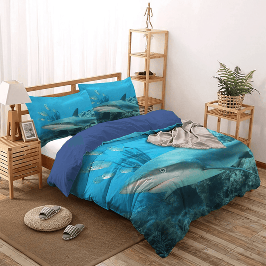 Funny Hunting Soft Duvet Cover Set, Huntings King Size Bedding Set, Hunting Bedding set, Hunting Shark LTTL Bedding Set, Gifts for Shark