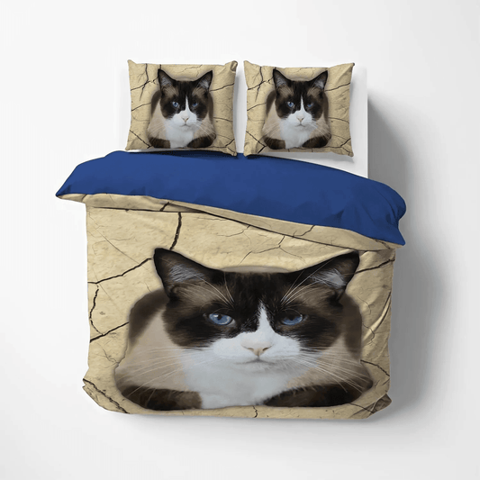 Cat Queen Size Bedding Set, Cat Paw Soft Duvet Cover Set, Cat Tracks Bedding set, Snowshoe Cat DNT Bedding Set, Gifts for Cat