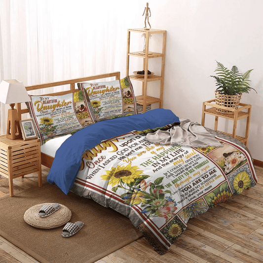 Personalized 3-piece Duvet Cover Bedding Set Daughter Queen Size Bedding Set, Sunflower Lover Bedding set, To My Beautiful Daughter Sunflower Bedding Set, Gifts for Daughter
