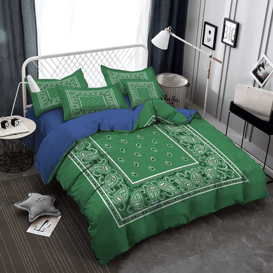 Girls Horse Bandana Soft Duvet Cover Set, Horse Bandana King Size Bedding Set, Classic Green Bandana Bedding Set, Gifts for Bandana