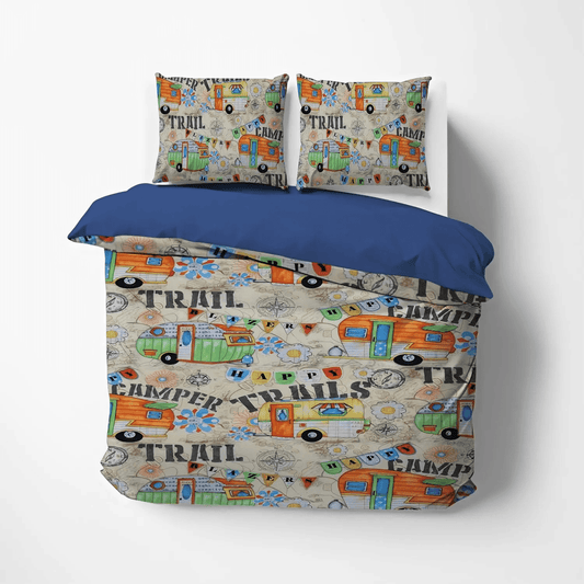 Camper Queen Size Bedding Set, Happy Camper Soft Duvet Cover Set, Camping Bedding set, Camping Camper Trail Bedding Set, Gifts for Trail