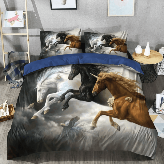 Colorful Horse Bedding set, Horse In Motion King Size Bedding Set, Horse Bed Sheets Spread Comforter Duvet Cover Bedding Set, Gifts for Horse