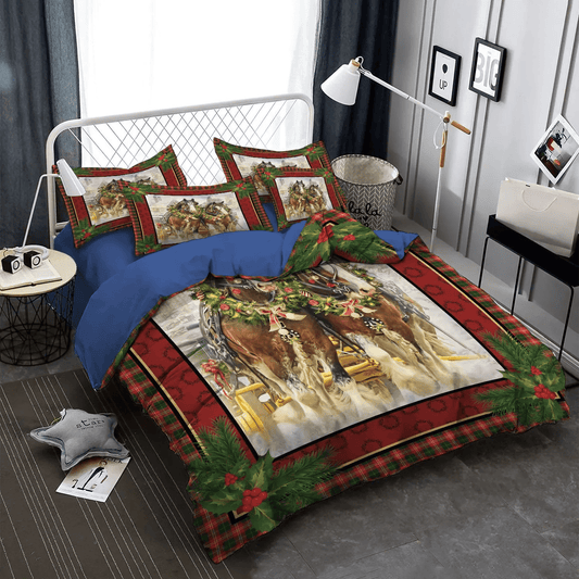 Christmas Penguin Bedding set, Horse In Motion Queen Size Bedding Set, Christmas Soft Duvet Cover Set, Horse Christmas Bedding Set, Gifts for Horse
