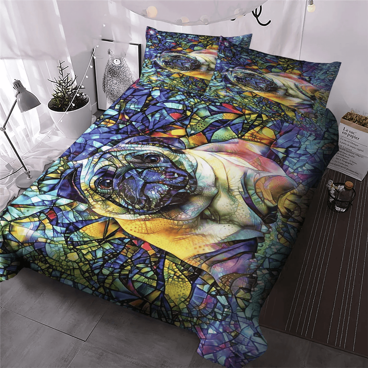 Cute Pug King Size Bedding Set, Pug Queen Size Bedding Set, Pug Lover Bedding set, Funny Pug Dog Soft Duvet Cover Set, Pug Bedding Set, Gifts for Pug