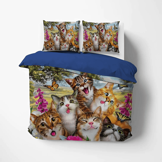 Cat Paw Soft Duvet Cover Set, Cat King Size Bedding Set, Cat Tracks Bedding set, Happy Cats Bedding Set, Gifts for Cat