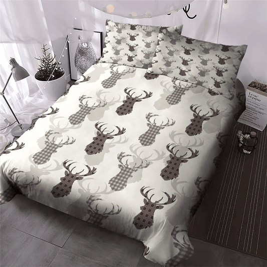 Dear Deer Stag Head Queen Size Bedding Set, A Righteous Man Goes Hunting Soft Duvet Cover Set, Deer Hunting Pt Bedding Set, Gifts for Hunting