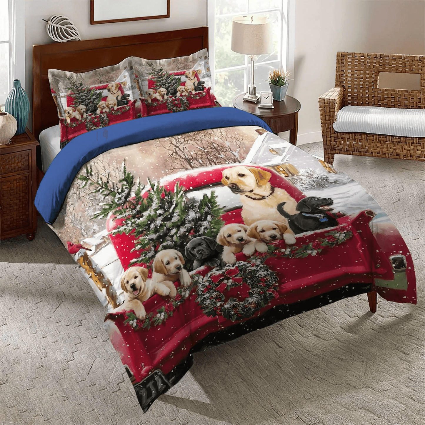 Personalized 3-piece Duvet Cover Bedding Set  Car King Size Bedding Set, Dog Airedale Terrier Bedding set, Airedale Terrier Christmas Car Bedding Set, Gifts for Christmas