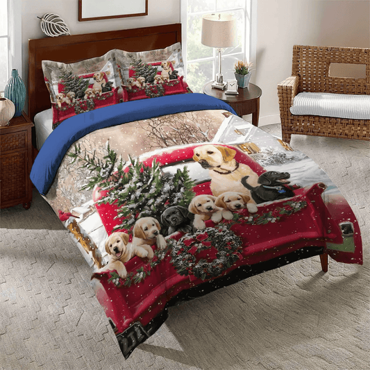 Personalized 3-piece Duvet Cover Bedding Set  Car King Size Bedding Set, Dog Airedale Terrier Bedding set, Airedale Terrier Christmas Car Bedding Set, Gifts for Christmas