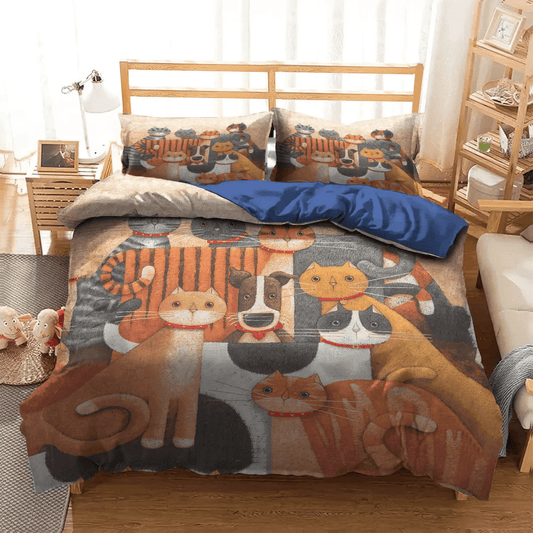 Cat Paw Queen Size Bedding Set, Cat Soft Duvet Cover Set, Cat Tracks King Size Bedding Set, Dog Bedding set, Dog And Cats Bedding Set, Gifts for Dog
