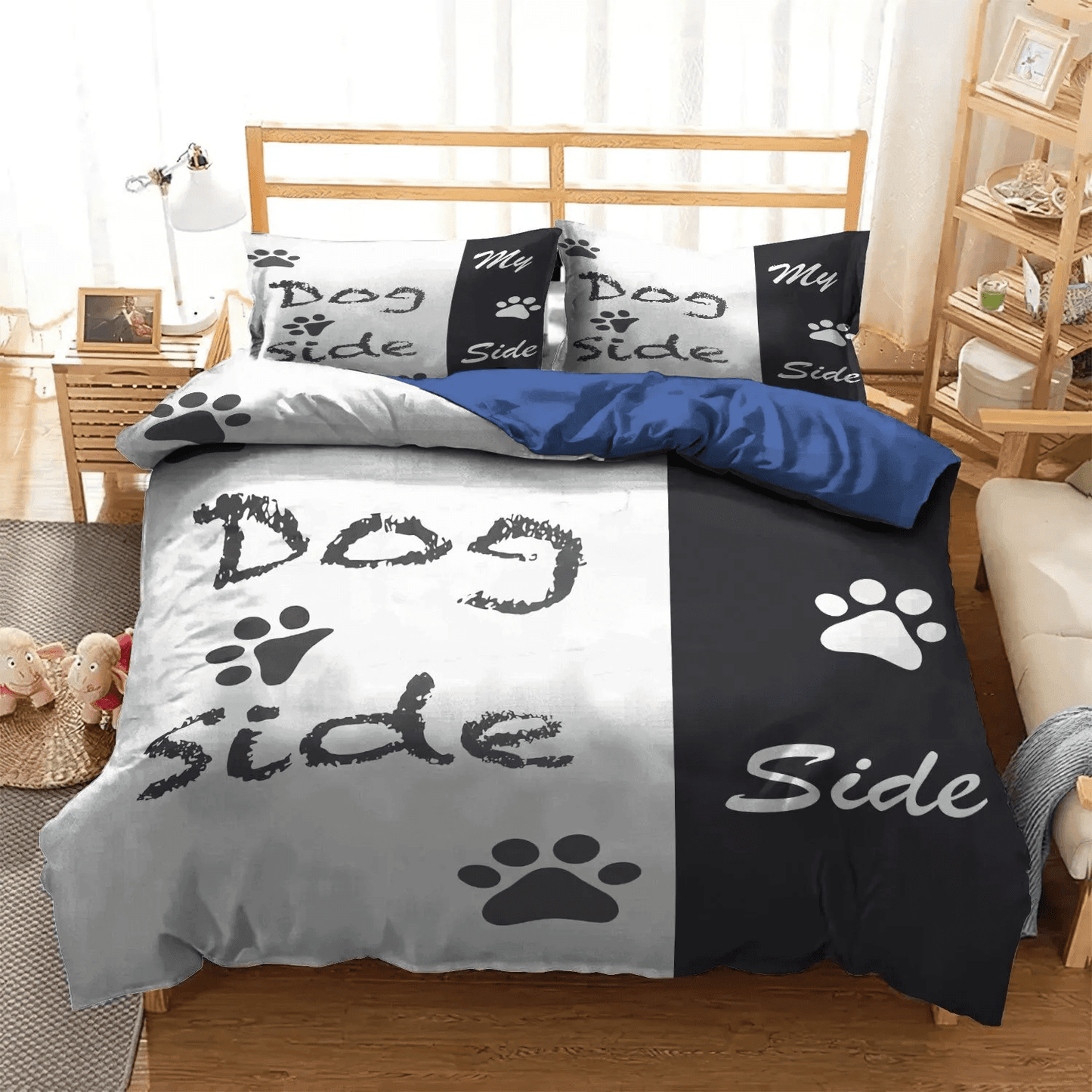 Cute Sleeping Chibi Dog Soft Duvet Cover Set, Doggo Bedding set, Dog King Size Bedding Set, Dog Side NHM Bedding Set, Gifts for Dog