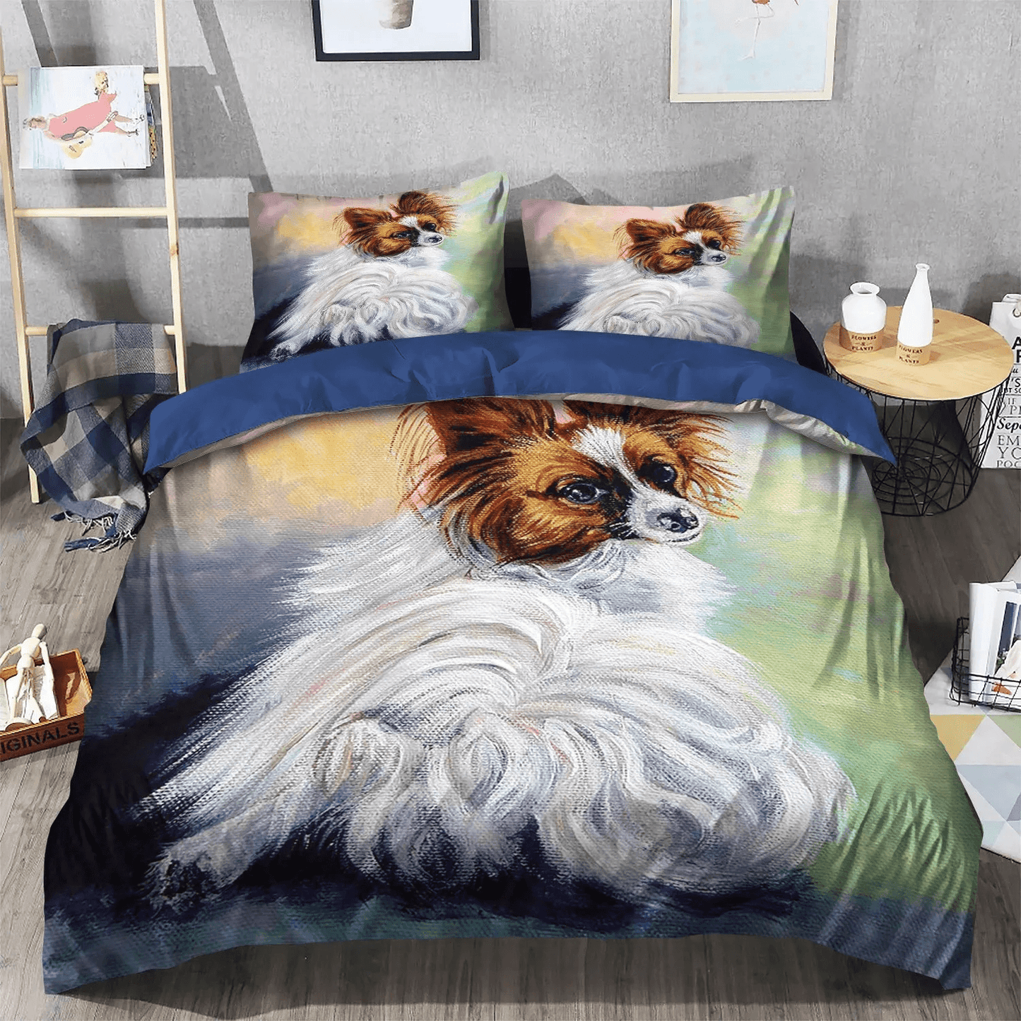 Chibi Dog Chibi Dog Chibi Dog Chibi Dog Soft Duvet Cover Set, Papillon Dog Bedding Set, Gifts for Papillon