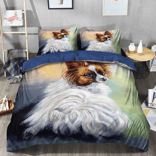 Chibi Dog Chibi Dog Chibi Dog Chibi Dog Soft Duvet Cover Set, Papillon Dog Bedding Set, Gifts for Papillon