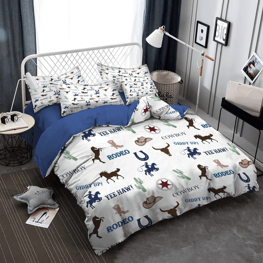 Cowboy Love Queen Size Bedding Set, Cowboy Bedding set, Horse Lover Soft Duvet Cover Set, Little Cowboy Bedding Set, Gifts for Cowboy