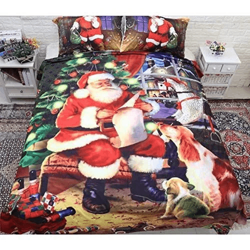 Personalized 3-piece Duvet Cover Bedding Set Christmas Santa Claus Dog Bedding Set