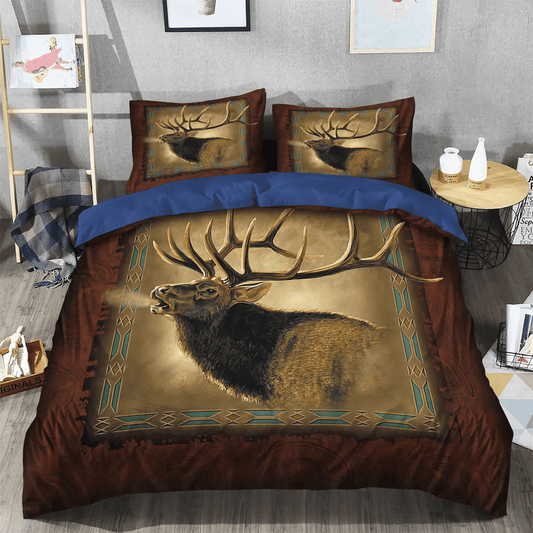 Blue Cat Lodge Soft Duvet Cover Set, Live Love Lodge King Size Bedding Set, Elk Lodge Brown Pattern Printed HTMN Bedding Set, Gifts for Brown