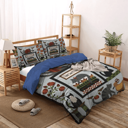 Autumn Queen Size Bedding Set, Garden Soft Duvet Cover Set, Cat Tracks King Size Bedding Set, Autumn Cat Garden Bedding Set, Gifts for Garden