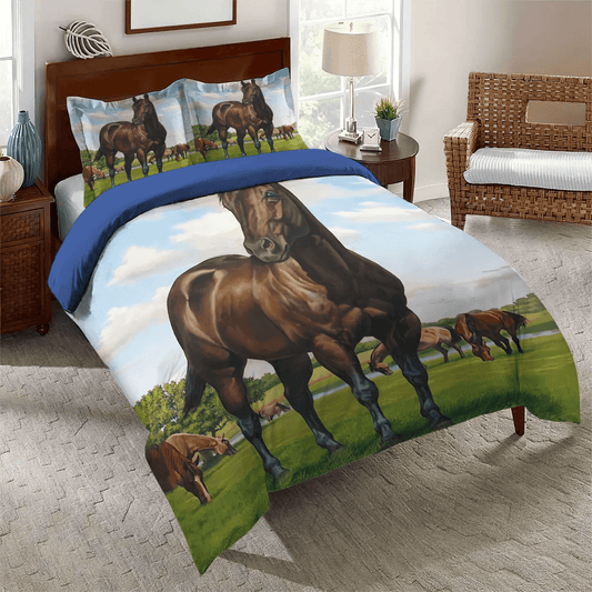 Colorful Horse Soft Duvet Cover Set, Abstract Horse Queen Size Bedding Set, Horse Alone Bedding Set, Gifts for Horse